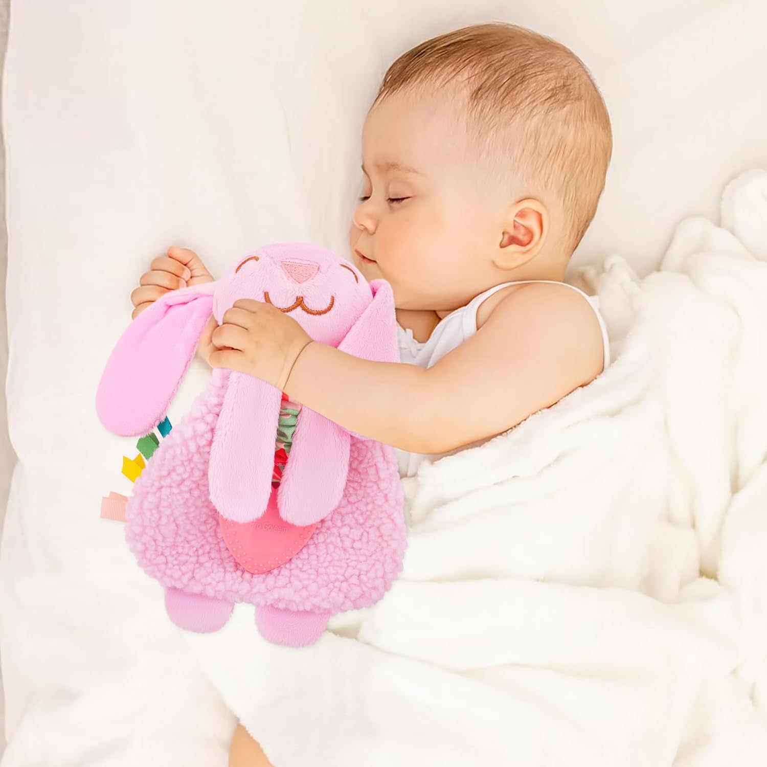 Pro Goleem Baby Easter Basket Stuffers Bunny Loveys for Babies Girl and Boy, Baby Lovey with Teether, Baby Toys 0 3 6 9 12 Months, Safety Teething Toys for Babies Infant Newborn and Toddler Gifts