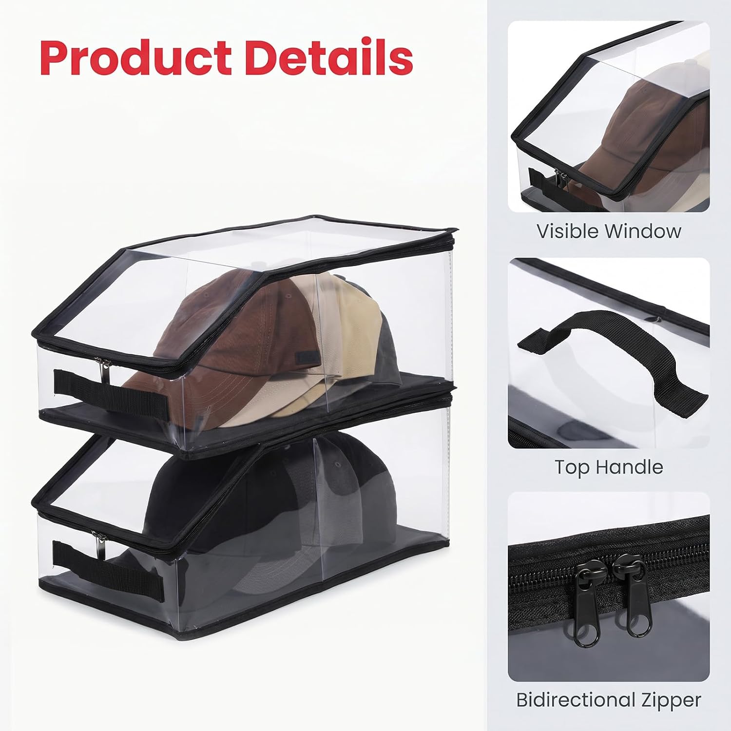 4 Pack Stackable Hat Storage Box for Baseball Caps Holds 48 Caps