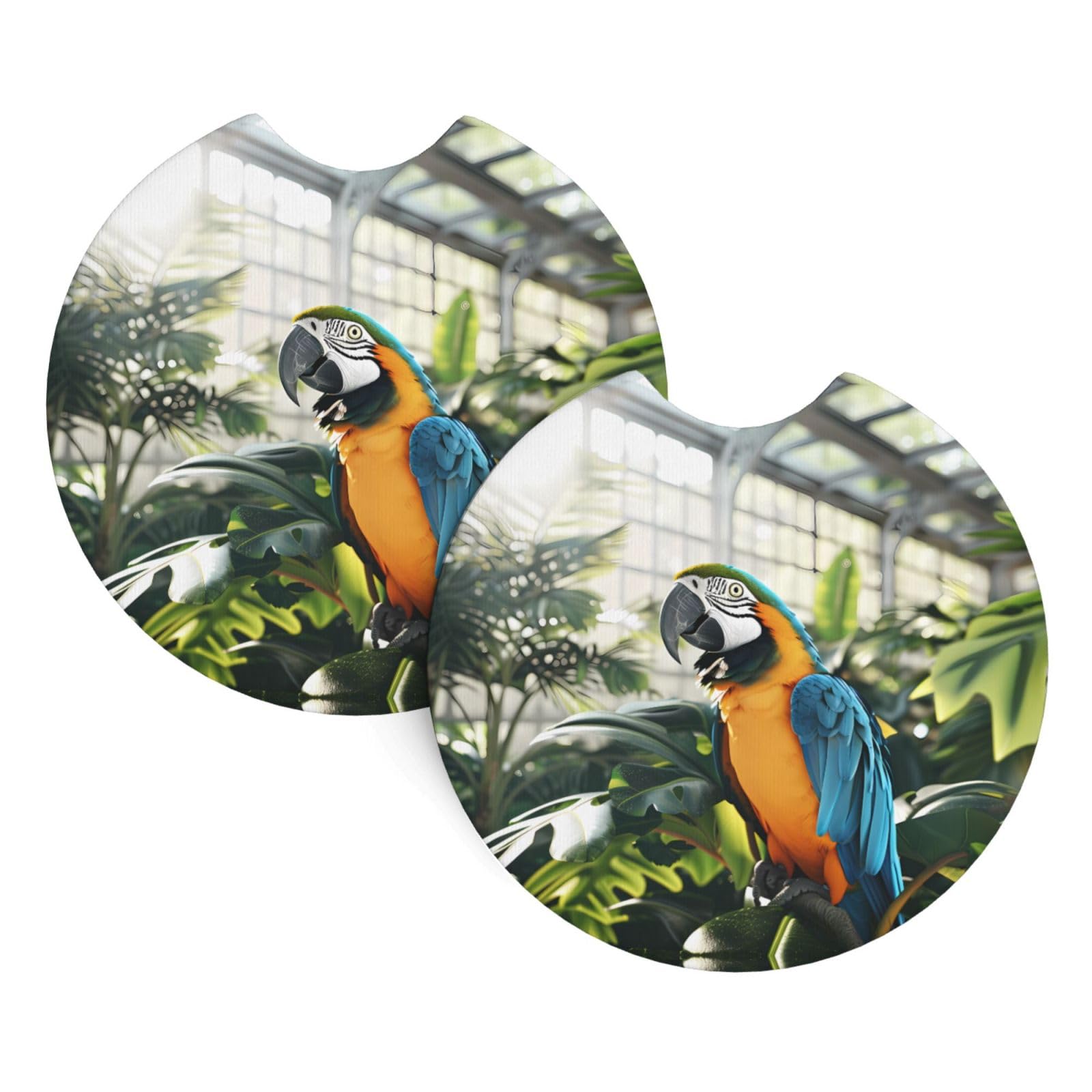 Yellow Parrot Printing Car Coasters 2 Pack - Durable Waterproof, Odorless, Easy to- Interior Car Accessories for Women and Menon