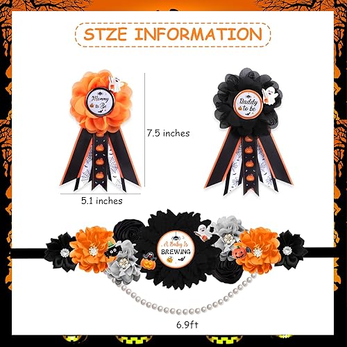 Miniatura 6 de Conjunto de banda y ramillete de maternidad para baby shower, color naranja, morado, verde, para Halloween, para baby shower, cinturón para el