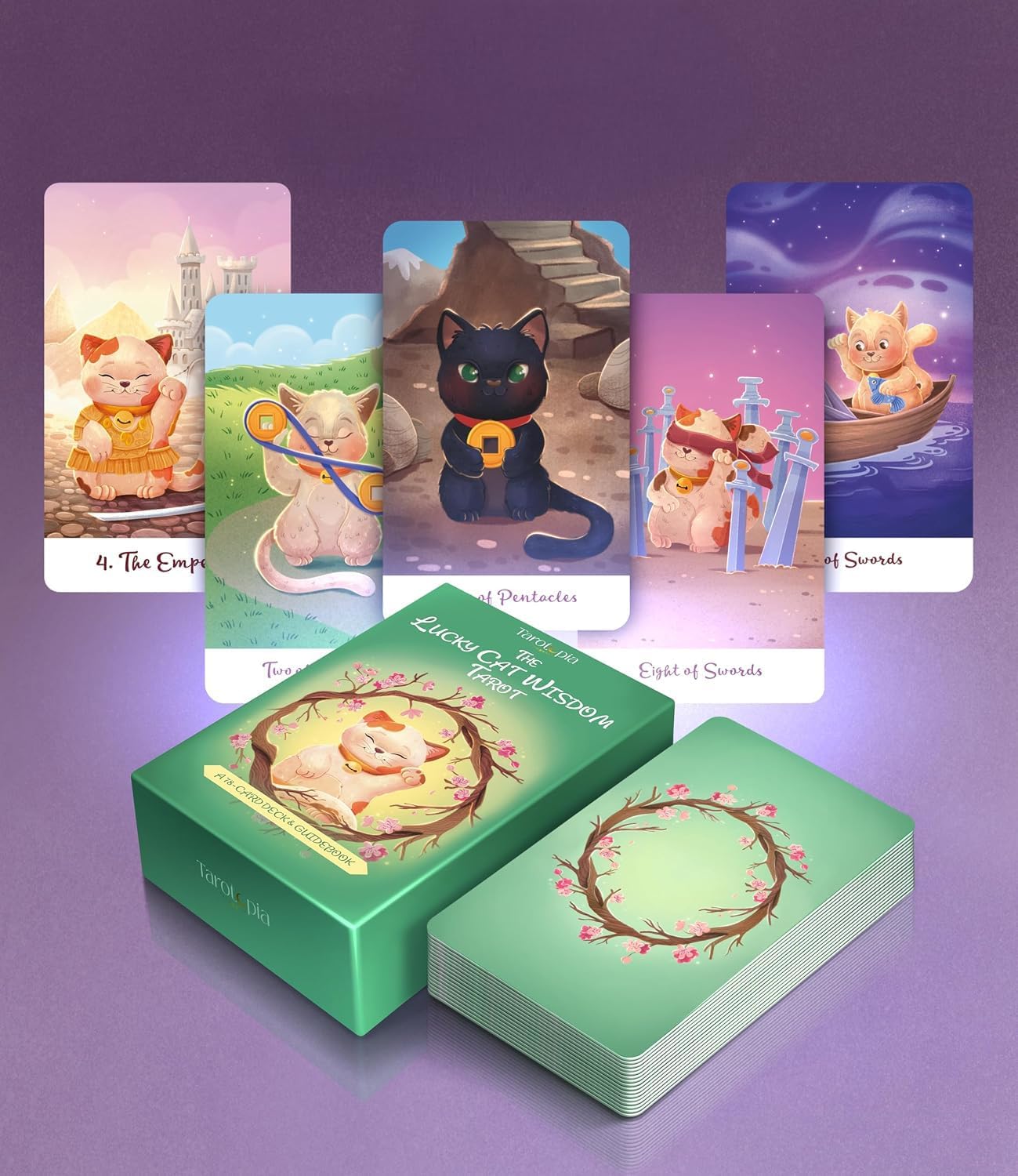 The Lucky Cat Wisdom Tarot Deck – 78 Card Deck with Guidebook, Inspired by the Maneki-Neko Lucky Cat for Insight, Guidance & Good Fortune
