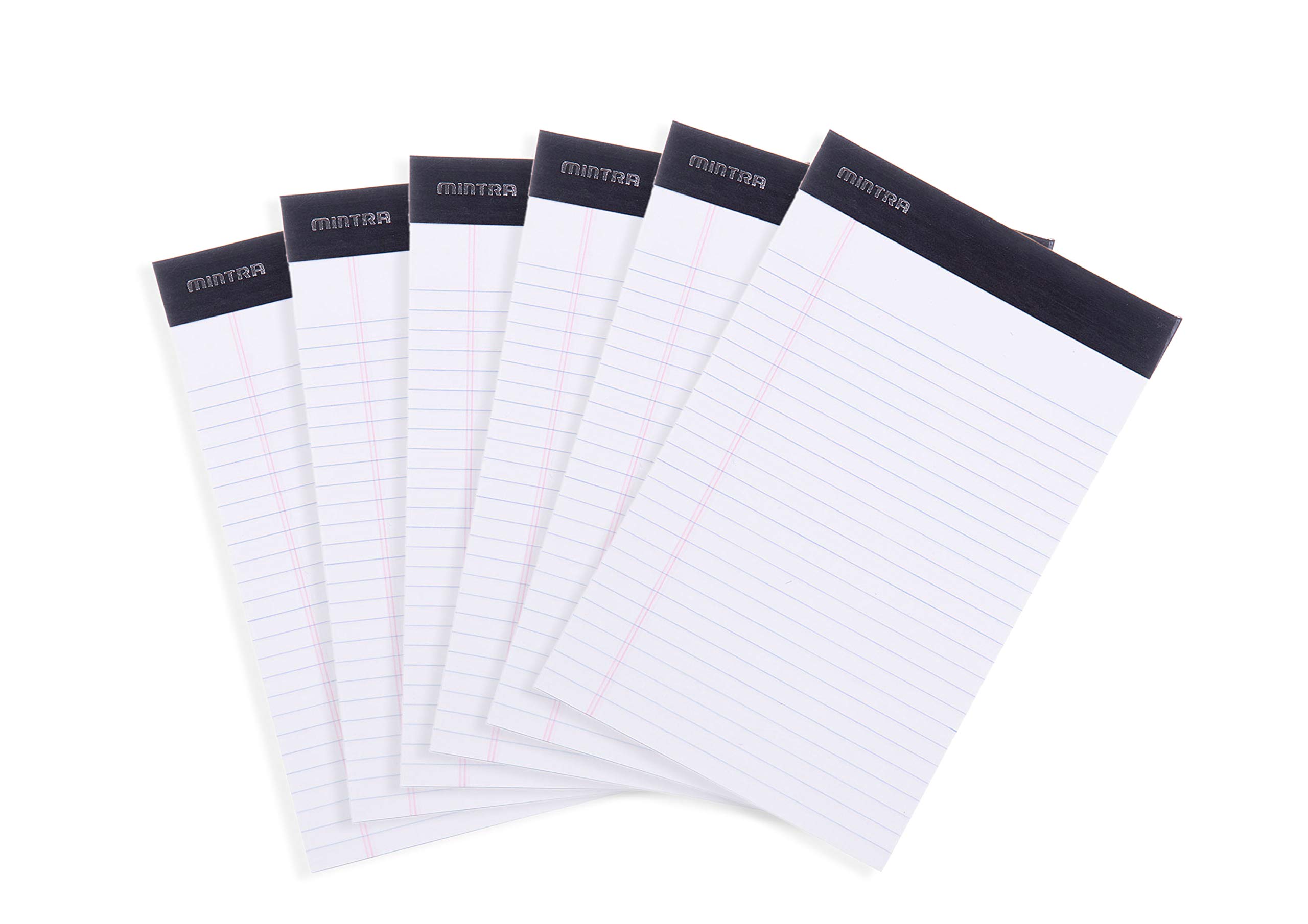 Mintra Office Legal Pads - ((BASIC WHITE 6pk, 5in x 8in, NARROW RULED)) - 50 Sheets per Notepad, Micro perforated Writing Pad, Notebook Paper for School, College, Office, Business