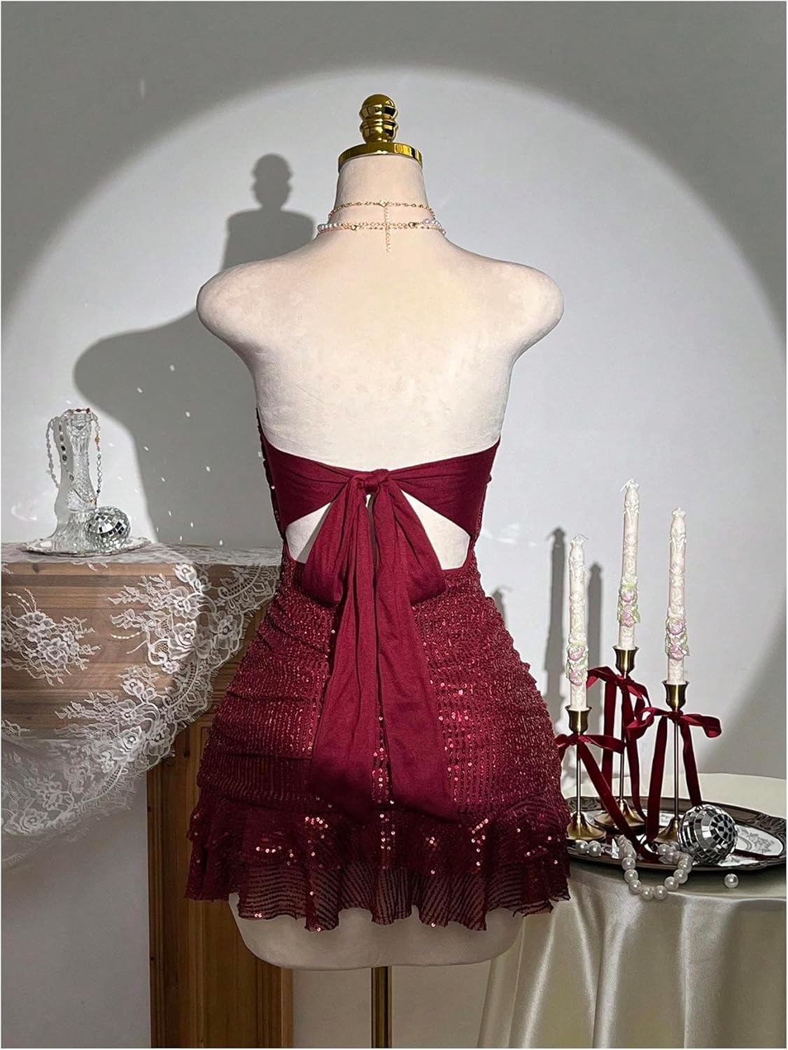 SOLY HUX Women's Sparkly Sequin Strapless Dresses Ruffle Mini Party Dress Cocktail Gowns - Image 2