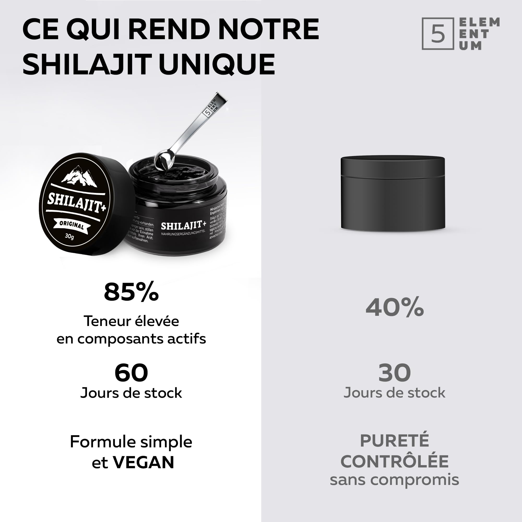 Shilajit Original Himalaya – 60g (30g x2) - Provision pour 120 jours – Shilajit Premium Pur Hautement dosé de l’Himalaya récolté à la main Incl. cuillère doseuse de 500mg