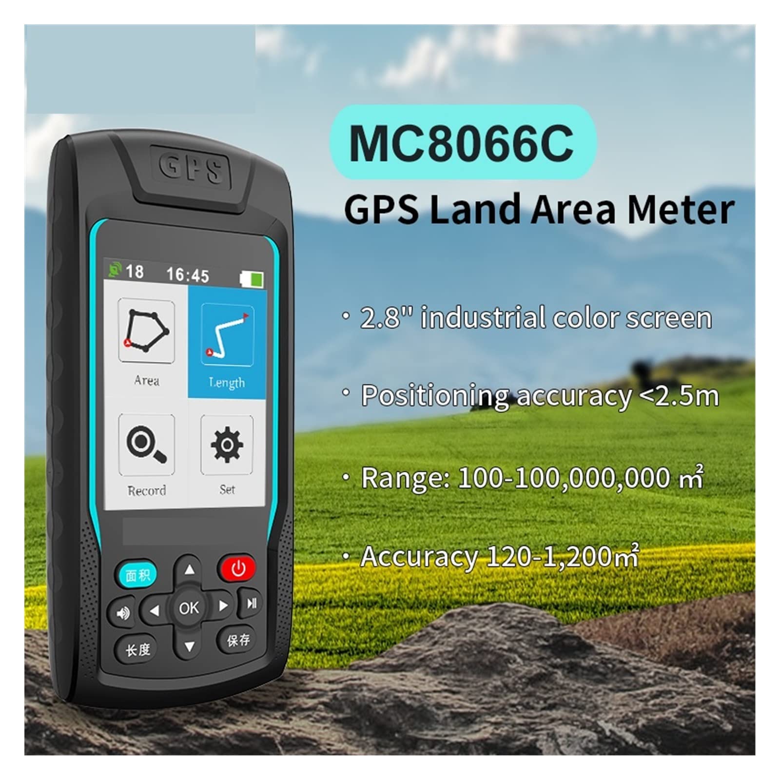 medidor de distancia láser, Medidor de tierra GPS MC8066, encuesta de área de arado, 2,8 pulgadas, LCD, longitud de tierras de cultivo, longitud, latitud, medición de altitud Medir distancia, área y v