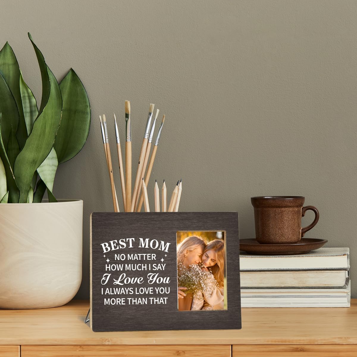 OTINGQD マザーピクチャーフレーム、娘から息子、お母さんへのクリスマス、誕生日、母の日のギフト、最高のママ木製フォトフレーム