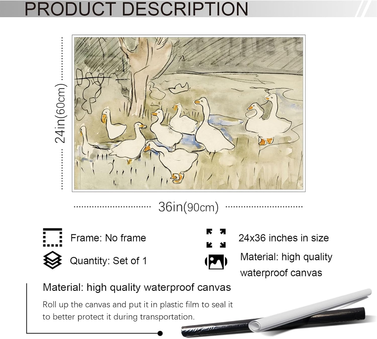 Yaasilinage Vintage Duck Canvas Wall Art, Farmhouse Animal Ducks At Pond Poster Print, Abstract Rustic Art Picture, Nursery Ducks Drawing for Living Room Office Wall Decor 24x36in Unframed