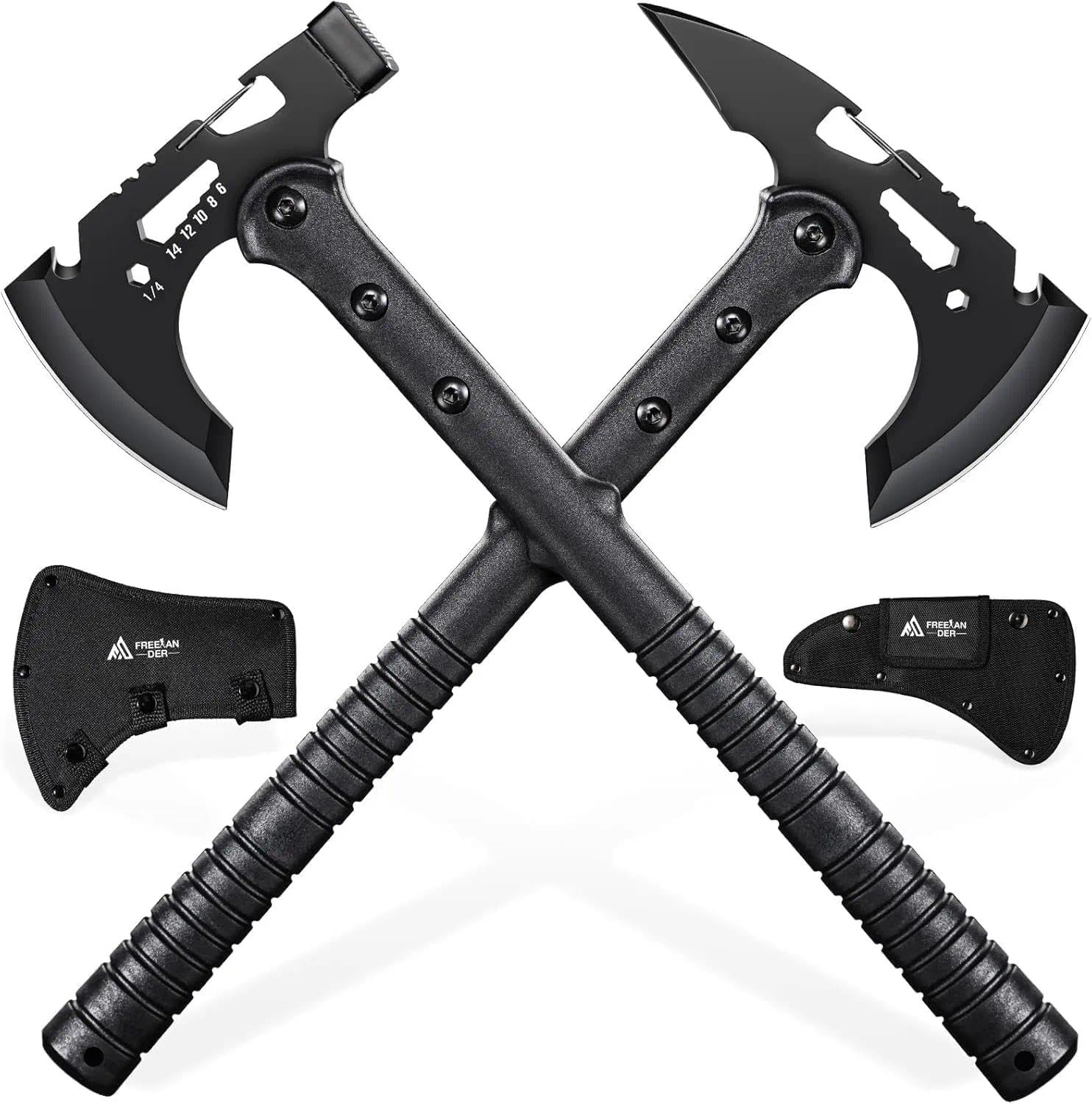 Freelander Tactical Axe 2 Pack, Sharp Tomahawk with Sheath, Portable Tomahawk with Clip and Bottle Opener, Durable Survival Hatchet for Emergency, Hiking and Camping, for Men Women