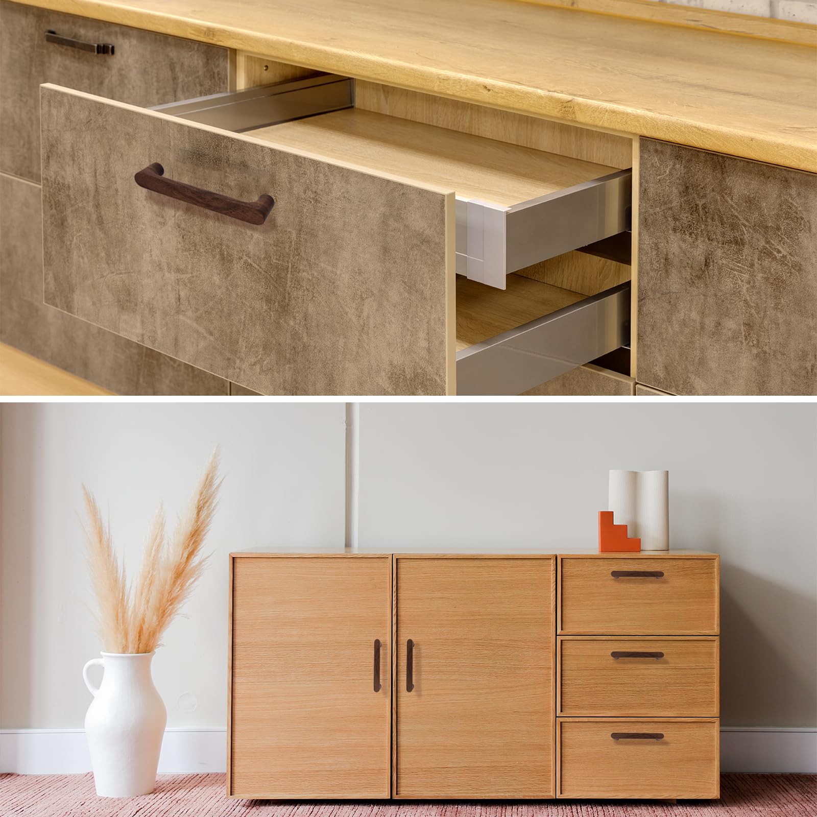 Meuble en Bois Massif Noyer Foncé Couleur Bois Original Simple et Moderne pour Armoire Porte Tiroir Commode (6, 128MM)