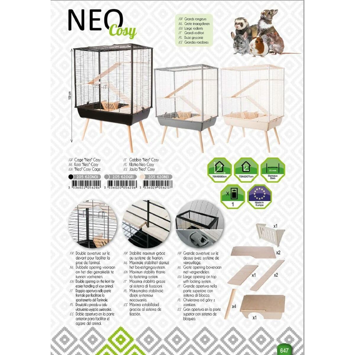 Zolux Cage Neo Cosy Grand Rongeur L 77.5 X P 47.5 X H 109 Cm Grise