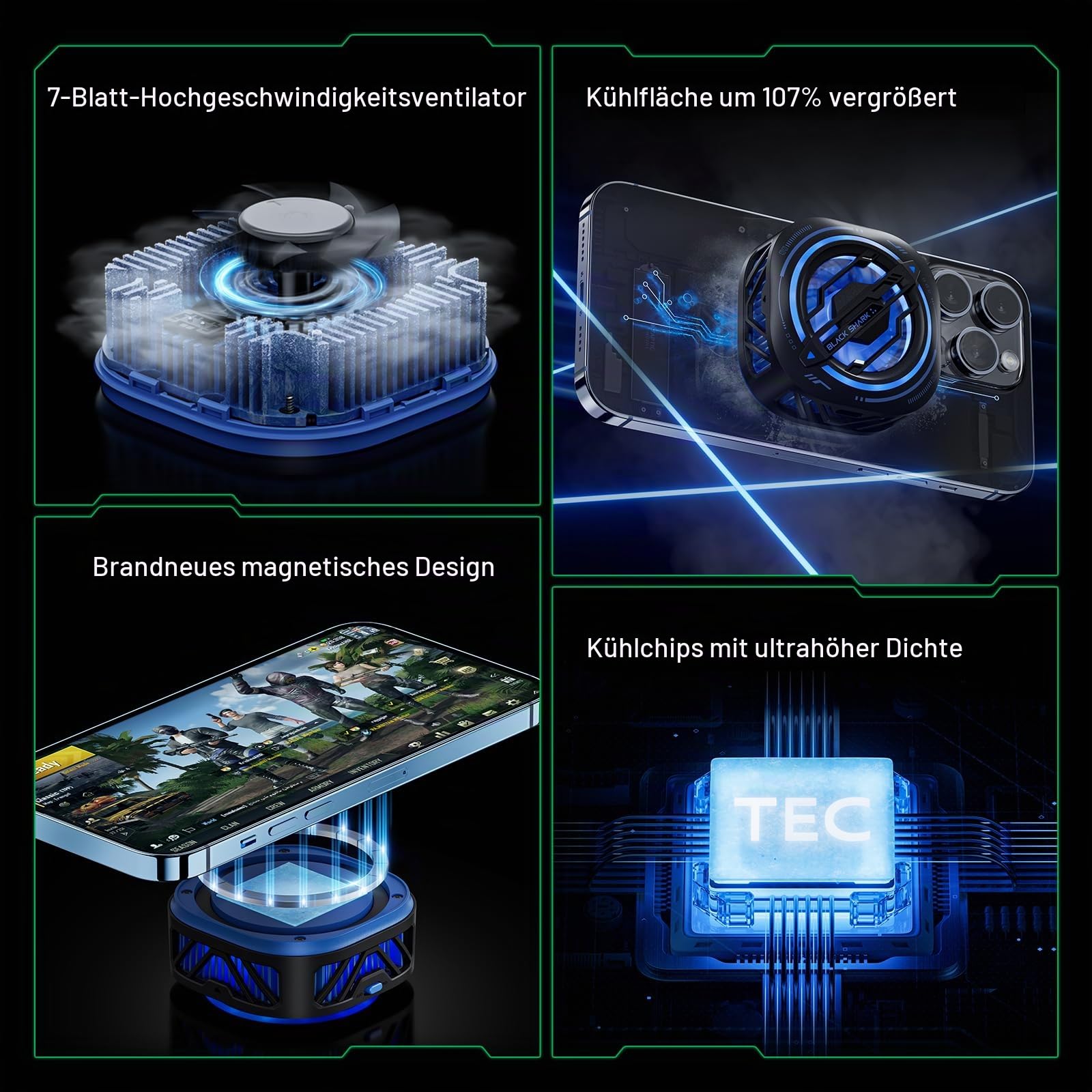 Black Shark Magnetischer Handy-Kühlerhandy kühler gaming, RGB-Ventilator, tragbarer leichter Handy-Kühlventilator, Handy-Heizkörper mit größerem Kühlbereich für Handy/Tablet/iPad (schwarz)