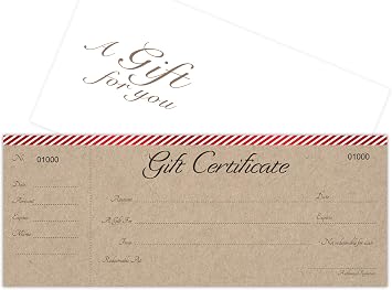 IMPACTONLINEPRINTING Blank Gift Certificates Cards with Free Envelopes 25 set-Stripes on Red Bar with kraft background image