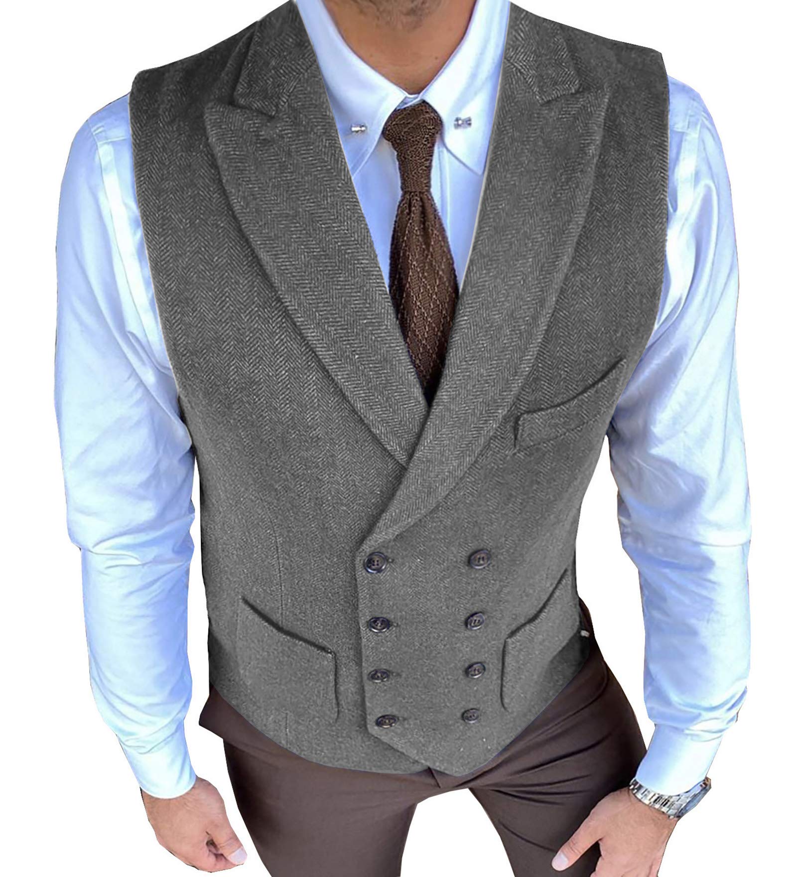 Gilet da uomo per il tempo libero, vestibilità normale, in lana a due file, modello Tweed