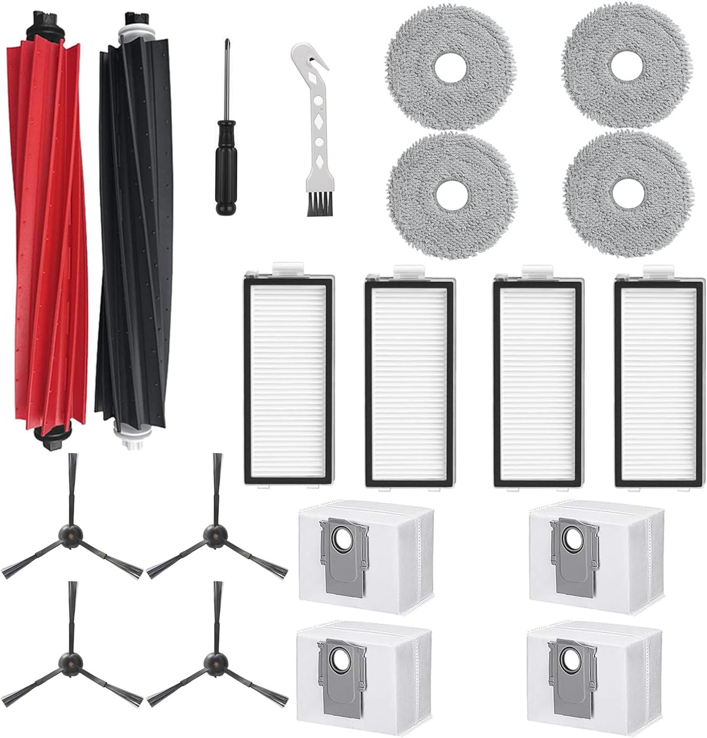 28PCS Accessories Replacement Kit for Roborock Qrevo Master, Qrevo Slim Robot Vacuum And Mop, 2 Main Brushes, 6 Side Brushes, 6 Filters, 6 Dust Bags, 6 Mop Cloths, 1 Cleaning Tool 1 Screw Driver