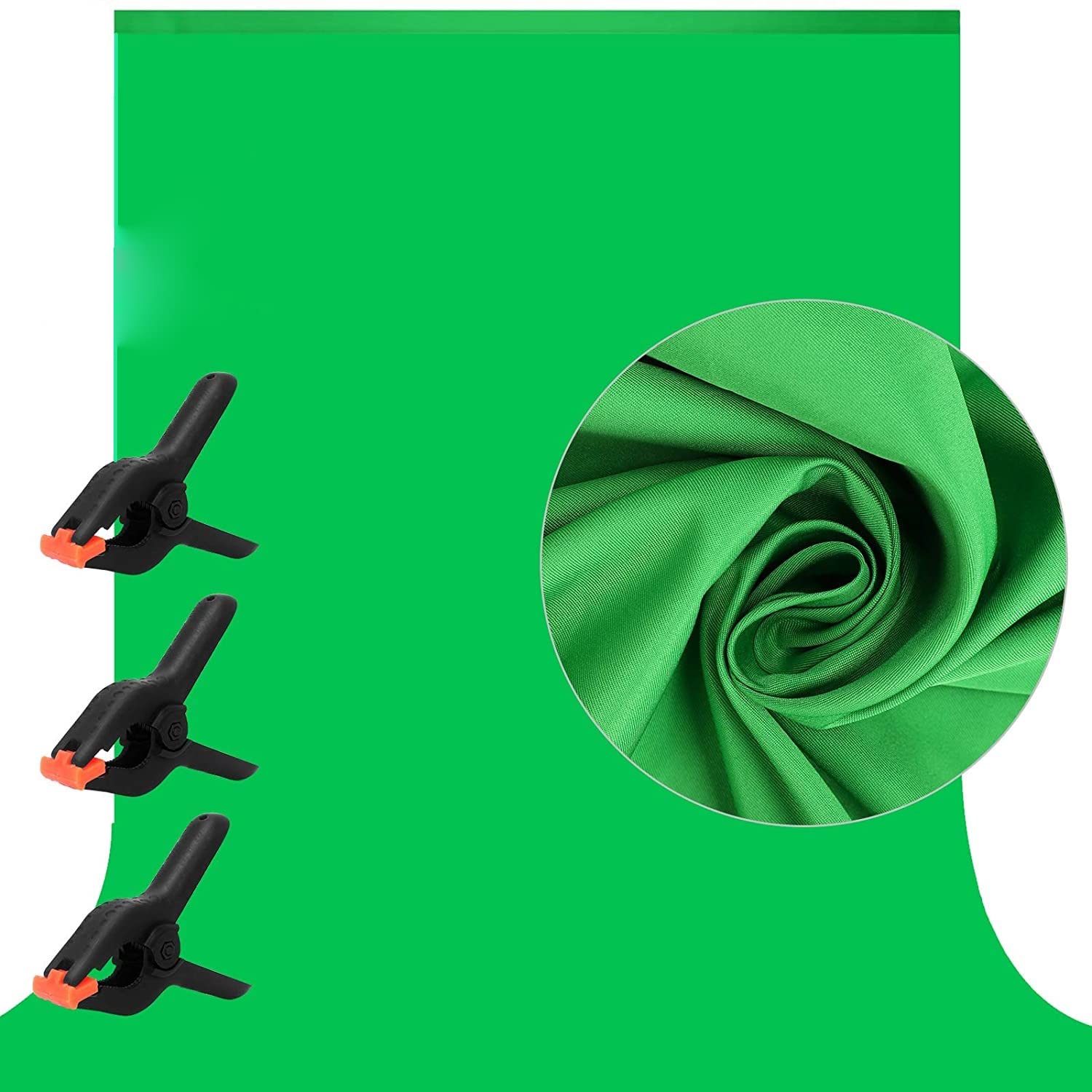 HIFFIN 8 x 12 FT Green LEKERA Backdrop Photo Light Studio Photography Background with 3 pcs Backdrop Support Spring Clamp 4.3"/11cm