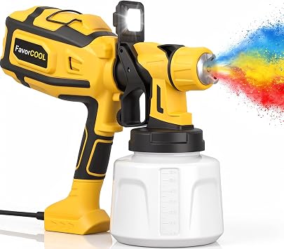 HVLP Electric Paint Sprayer for House Painting, Brushless Spray Paint Gun with 6 Nozzles, 1400ml Paint Gun Built-in LED Light, Adjustable Airless Paint Spray Gun for Walls Furniture DIY