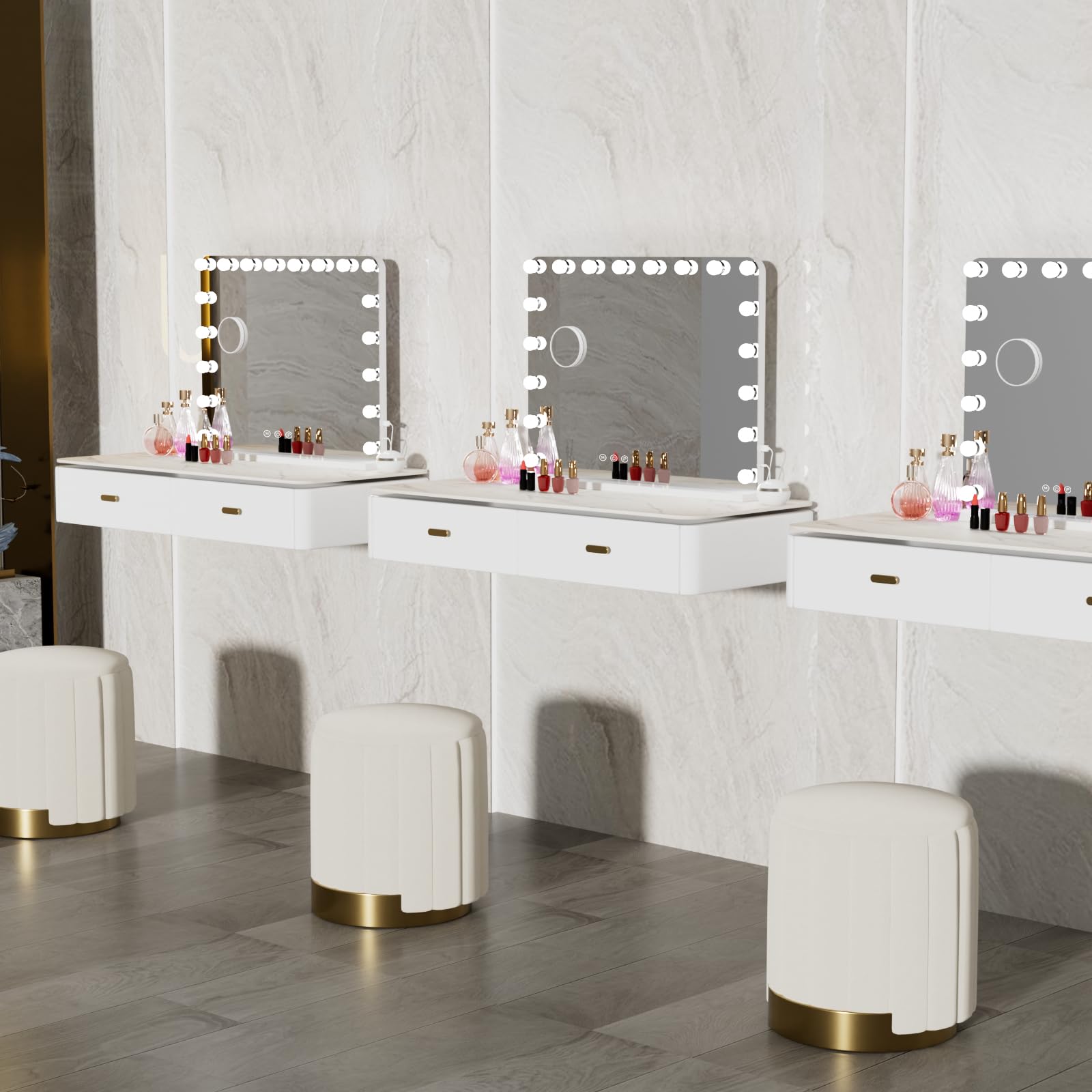 VOWNER Hollywood Miroir de Maquillage avec éclairage, 18 LED à intensité Variable, avec 3 Couleurs de lumière, Touch Control Vanity, avec USB et loupe 10x, pour Chambre à Coucher, Coiffeuse,80x60 cm