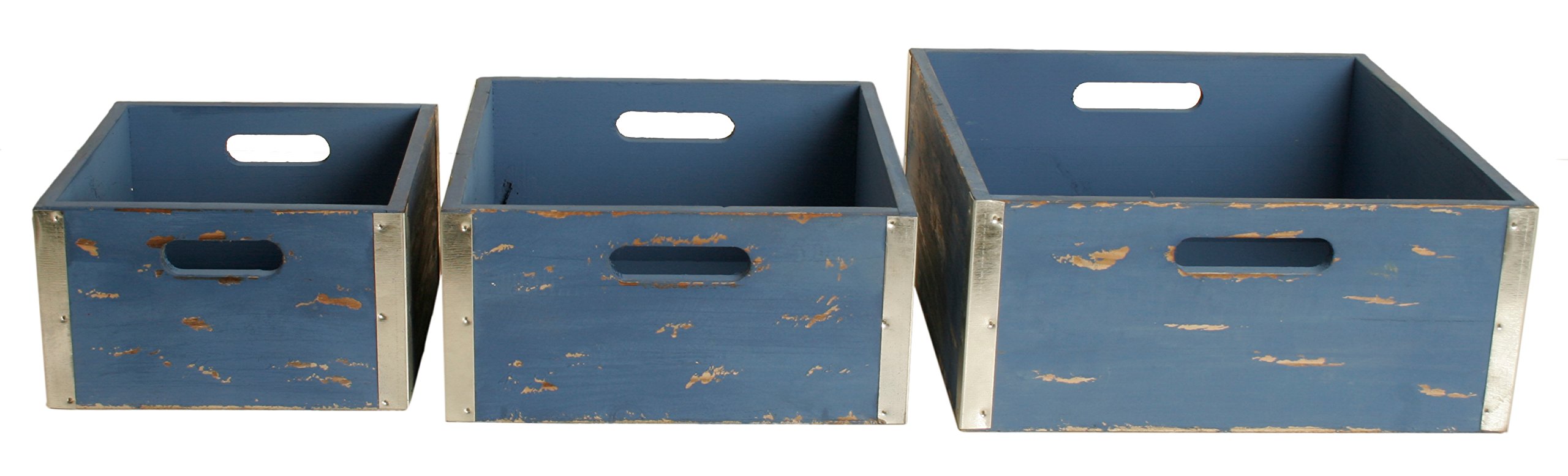 Wald Imports8139/BL Set of 3 Wood Crates, Blue, 3 Set