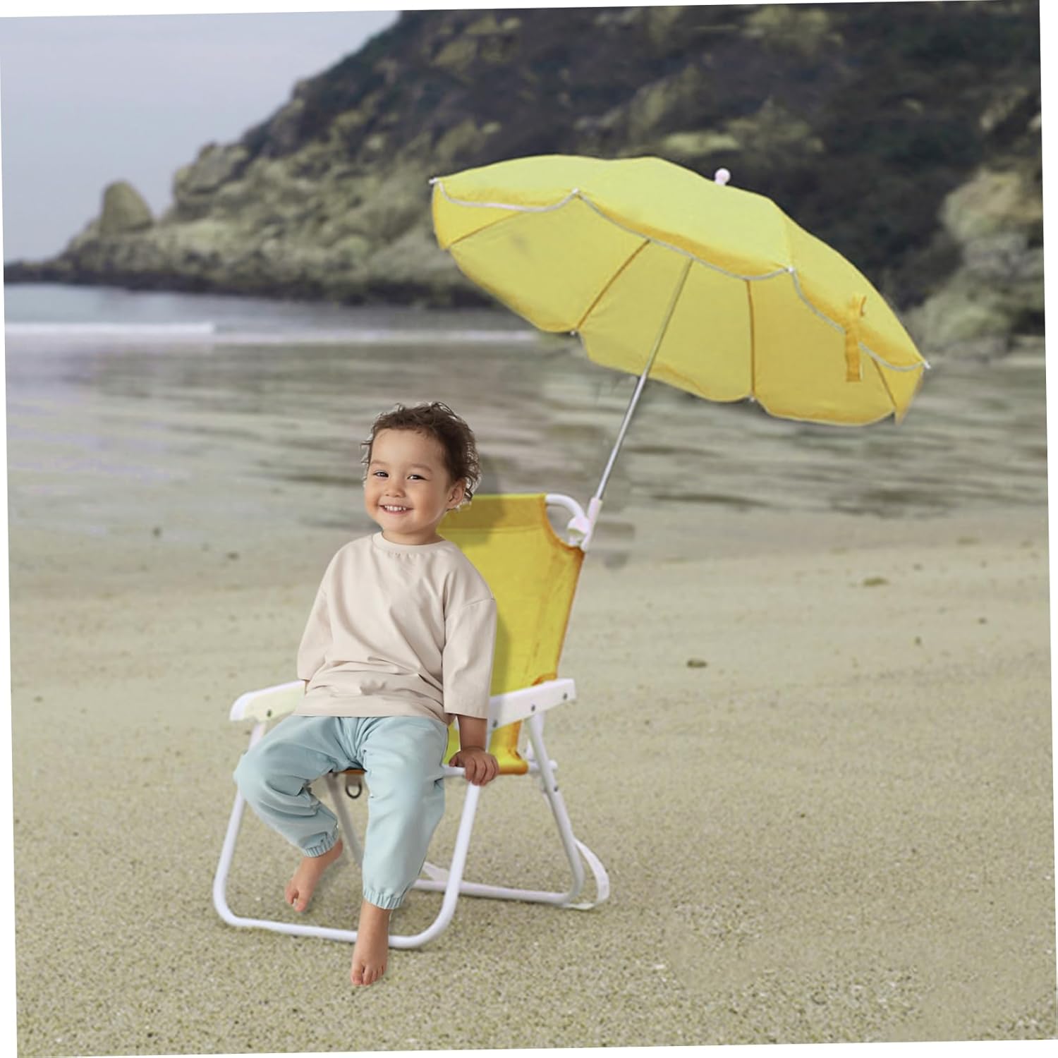 Kids Beach Chair with Umbrella Foldable & Detachable Beach Chair with Canopy, Lightweight and Sturdy Outdoor Seat for Camping, Travel, Lawn, Yellow, Kids with Umbrella