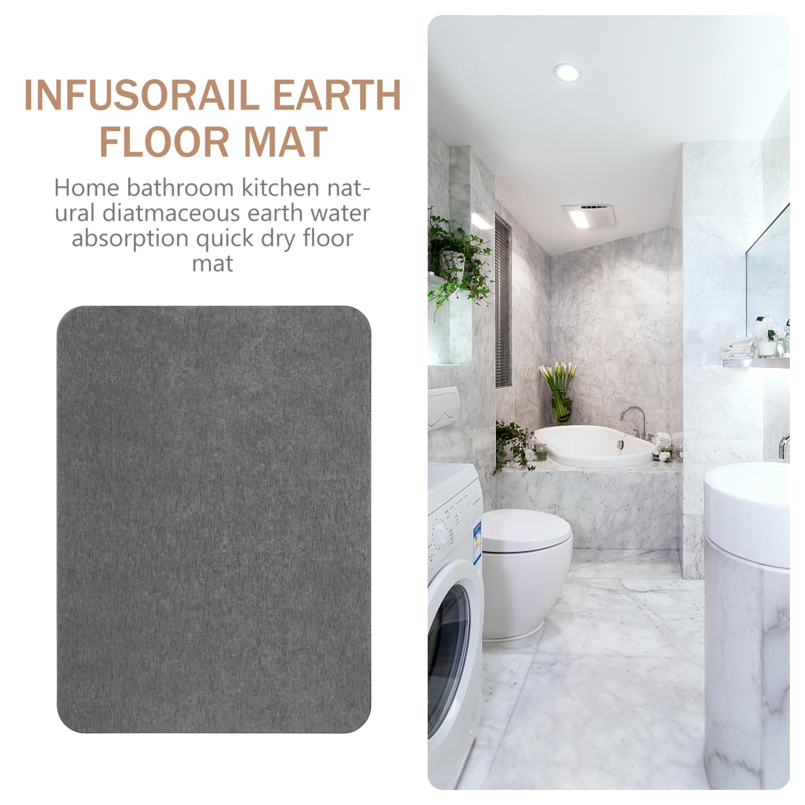 Tappetino 40x30cm Antiscivolo ad Asciugatura Rapida in Terra Diatomacea Morbido e Confortevole Bagno per Cucina e Pavimento Casa