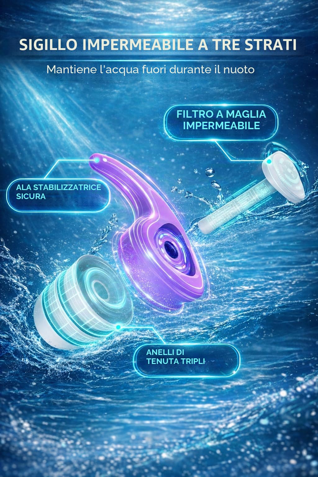 Tappi per Le Orecchie da Nuoto per Bambini, 3 Paia Tappi Orecchie Piscina Riutilizzabili Impermeabili, Protezione dell'orecchio per Doccia Nuoto Bagno per Bambini 3-10 Anni