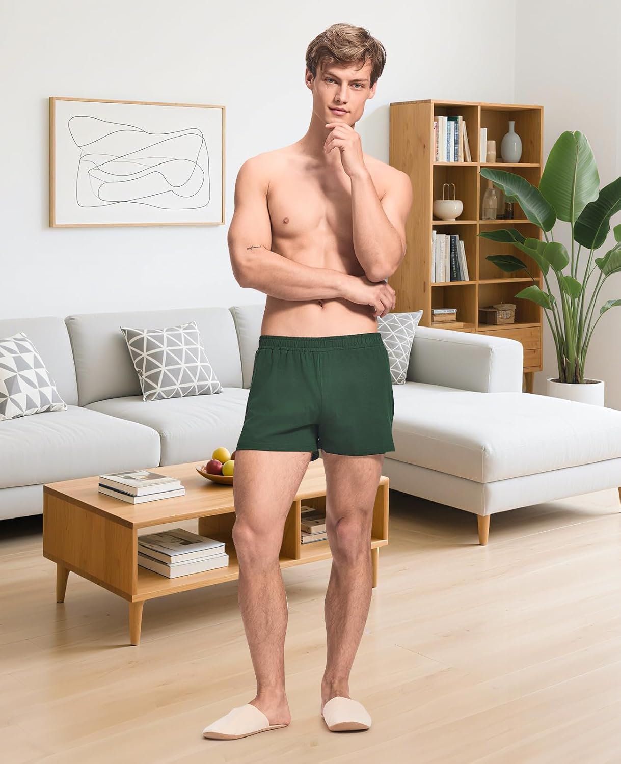 HEAVYWOOD Mens Pajamas Shorts 3 Inch Cotton Lightweight Lounge Active Workout Shorts Sleep Bottoms with Slight Stretchy (Dark Green, S) - Image 5