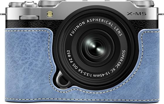 BEADY Camera Case for Fujifilm X-M5 Hand Grip Camera Case PU Leather XM5 Protective Cover Blue