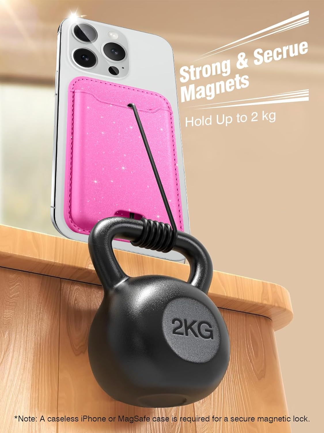 TopMade for Magsafe Wallet, Sparkle Magnetic Card Holder for iPhone 17, iPhone 16/15/14/13/12 Series, Leather Magnetic Phone Wallet with Powerful Magnet, RFID Blocking, Fit 4 Cards, Glitter Pink - Image 3