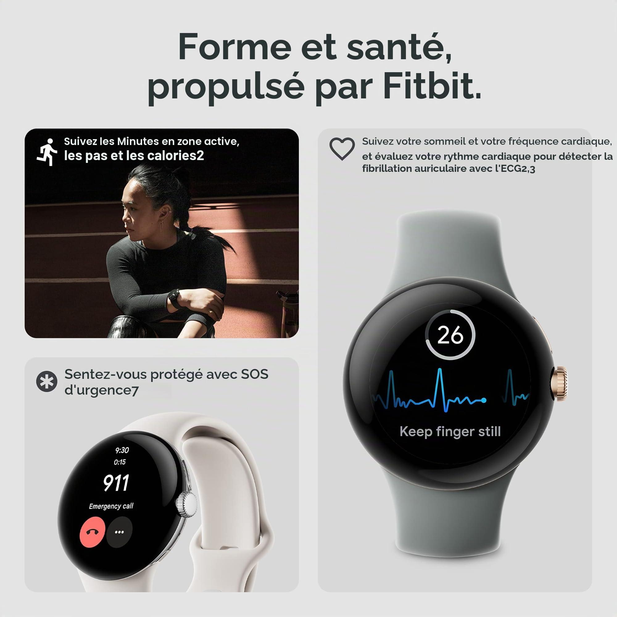 Google Pixel Watch 1ère génération – Montre intelligente Android avec suivi d'activité Fitbit – Montre de suivi de la fréquence cardiaque – Boîtier en acier inoxydable noir mat avec bracelet actif en