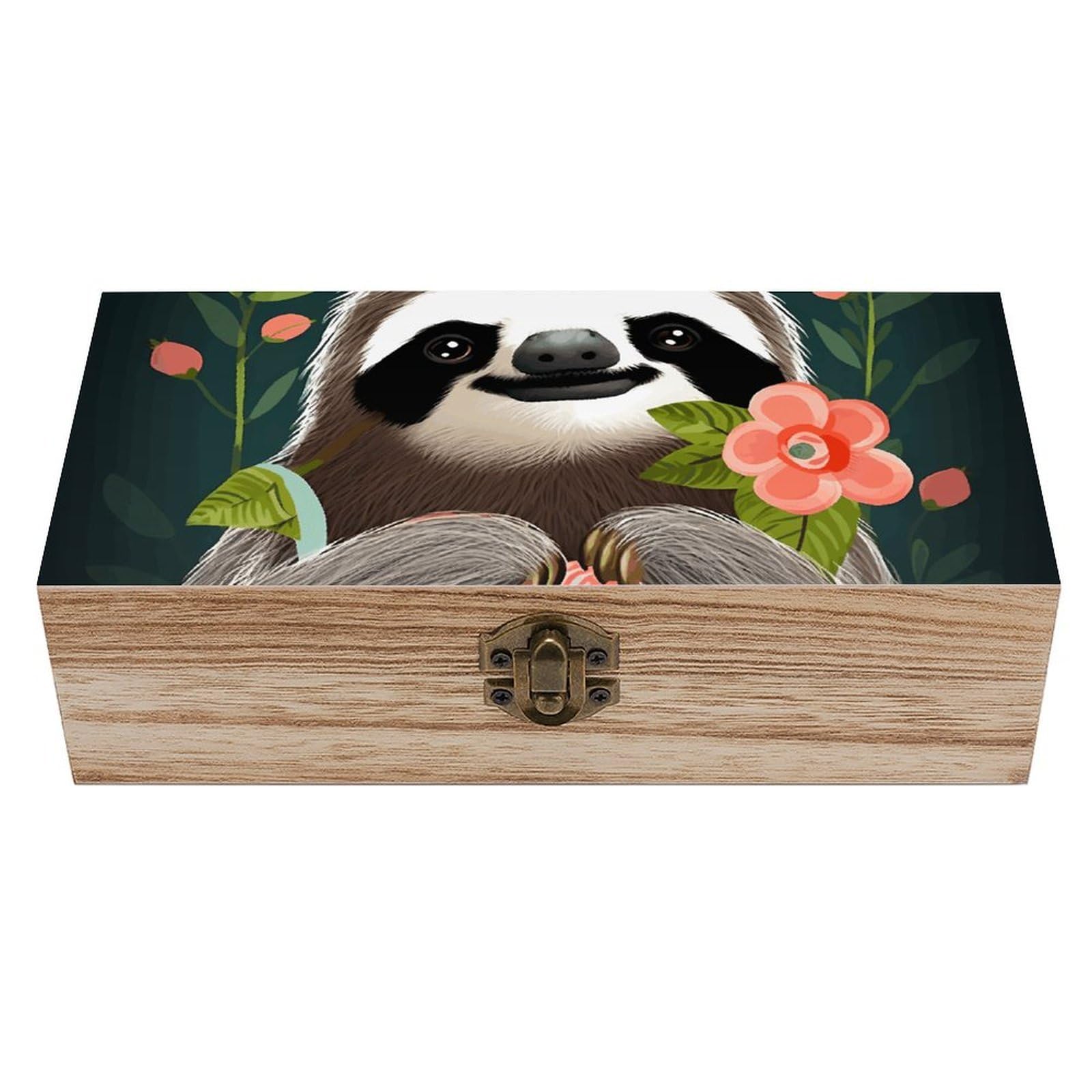 Oudrspo Cute Sloth Wooden Keepsake Box Decorative Memory Storage Box with Hinged Lid Small Jewelry Keepsake Boxes for Storing Gift Pictures Letters Time Capsule