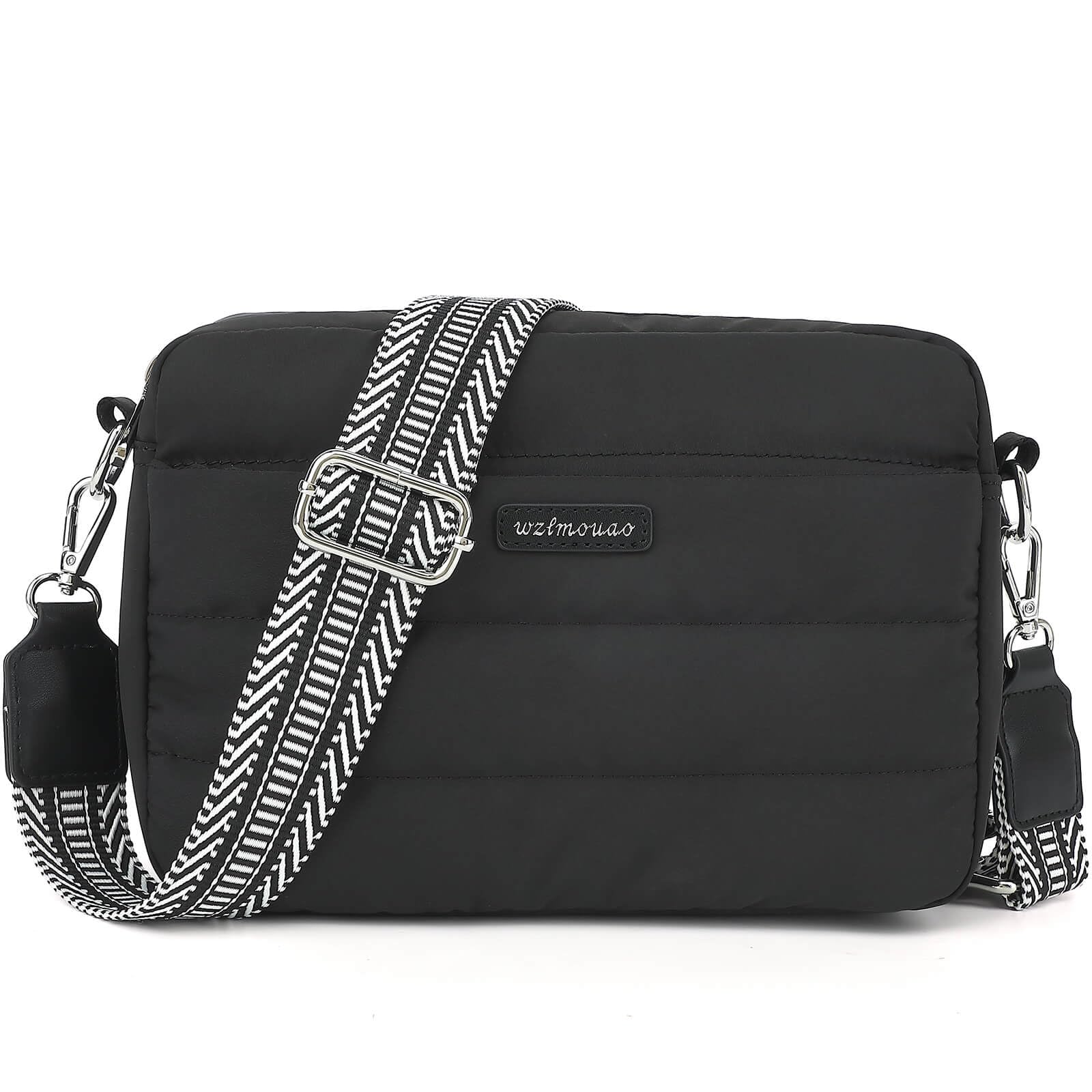 Puffer Crossbody Bags for Women, Lightweight Quilted Puffer Shoulder Bag, Cross Body Purse with Guitar Wide Strap Fit