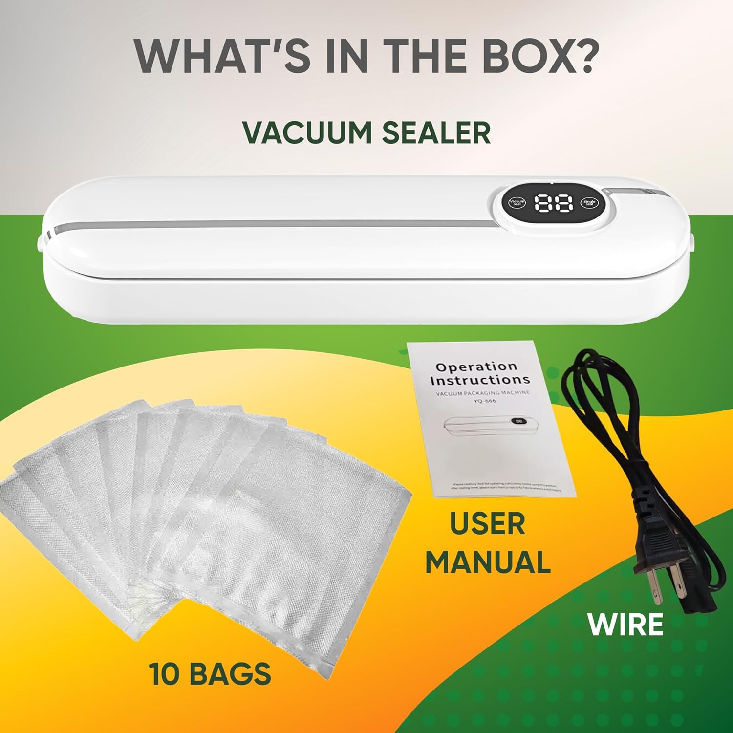 Vacuum Sealer Automatic Air Sealing Vacuum Sealer Machine for Dry and Moist Food, Includes 10 Sealing Bags, Versatile Food Vacuum Sealer Set - Preserve Freshness Effortlessly