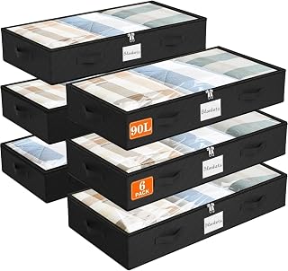90L Under Bed Storage Containers, Storage Bags, Organizers, 6-Pack, Black