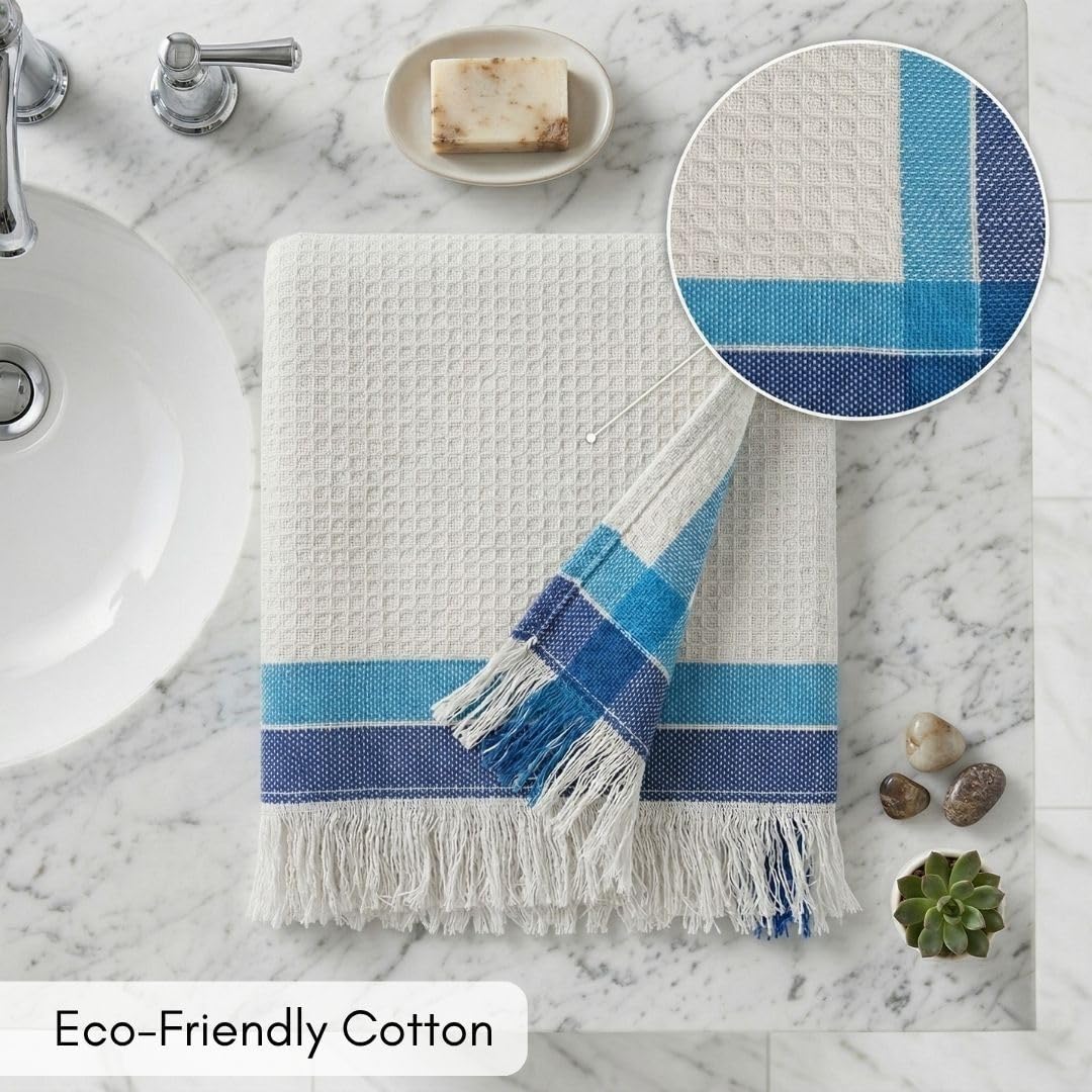 Athom Living Light Weight Cotton Premium Waffle Border Bath Towel 75x150 cm Pack of 2 1