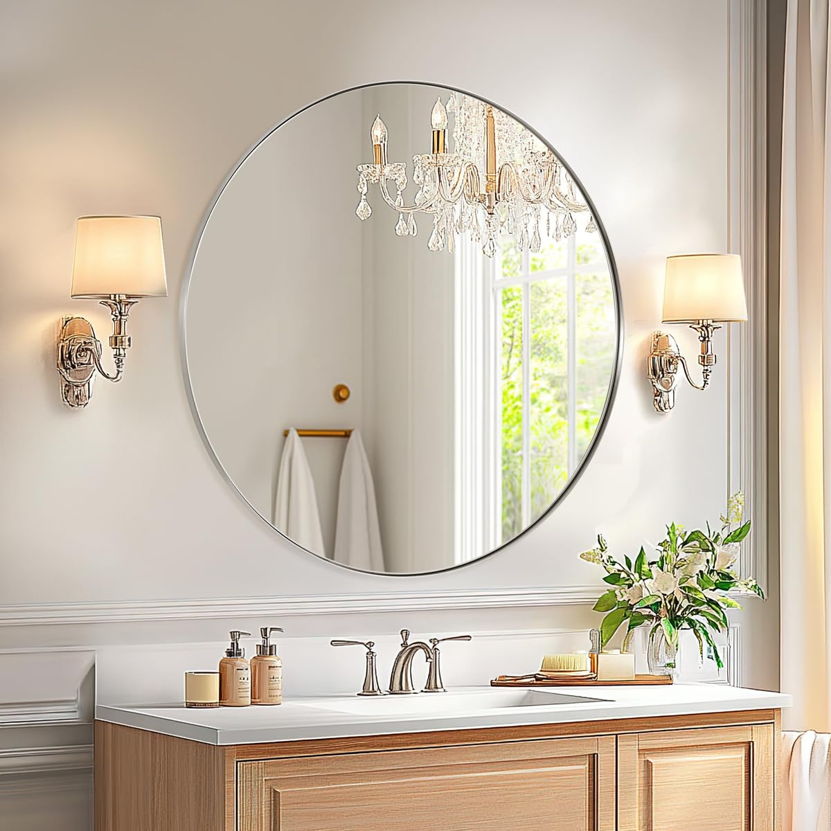 Amazon.com: ANDY STAR Round Bathroom Mirror, 24'' Brushed Silver