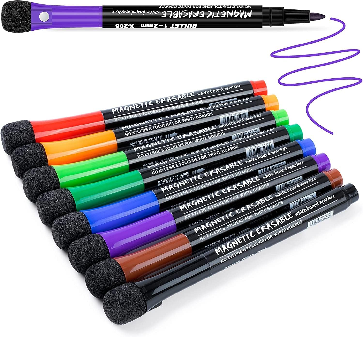 Fine Tip Dry Erase Markers 8 Pack, Dry Erase Markers With Eraser, Skinny