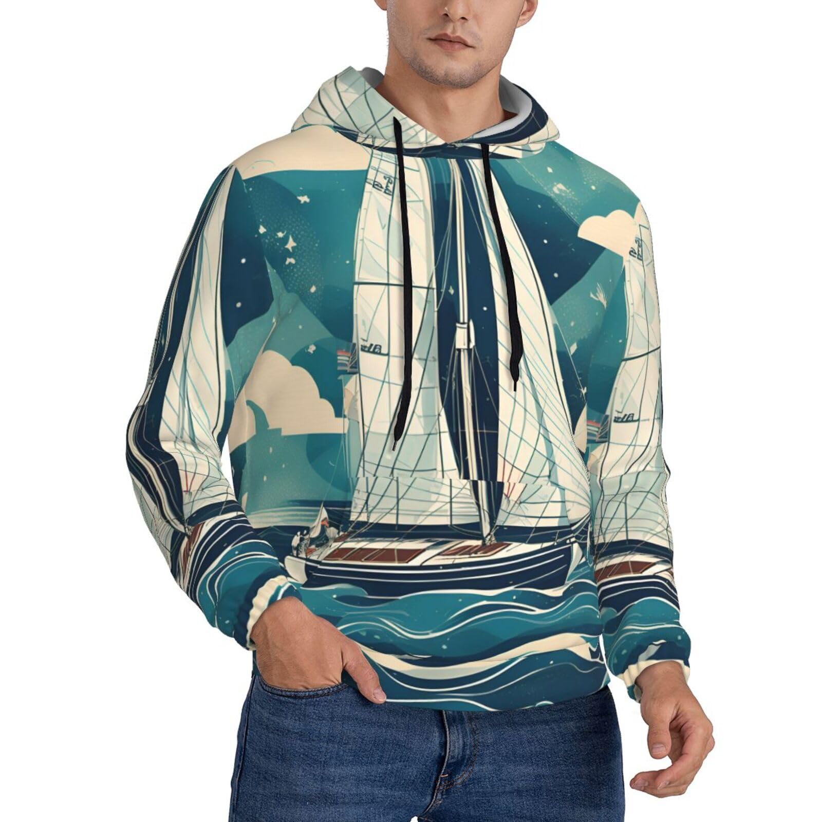 Sweat à capuche imprimé bateau pour homme toutes saisons - 7