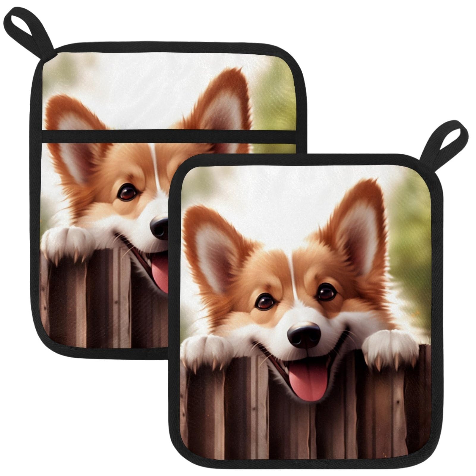 VAPOKF Cute Corgi Pot Holder, Heat Resistant Oven Cloths, Potholders & Oven Gloves, for Kitchen Cooking & Baking, Thick & Safe, Protection of Hands From Hot Utensils