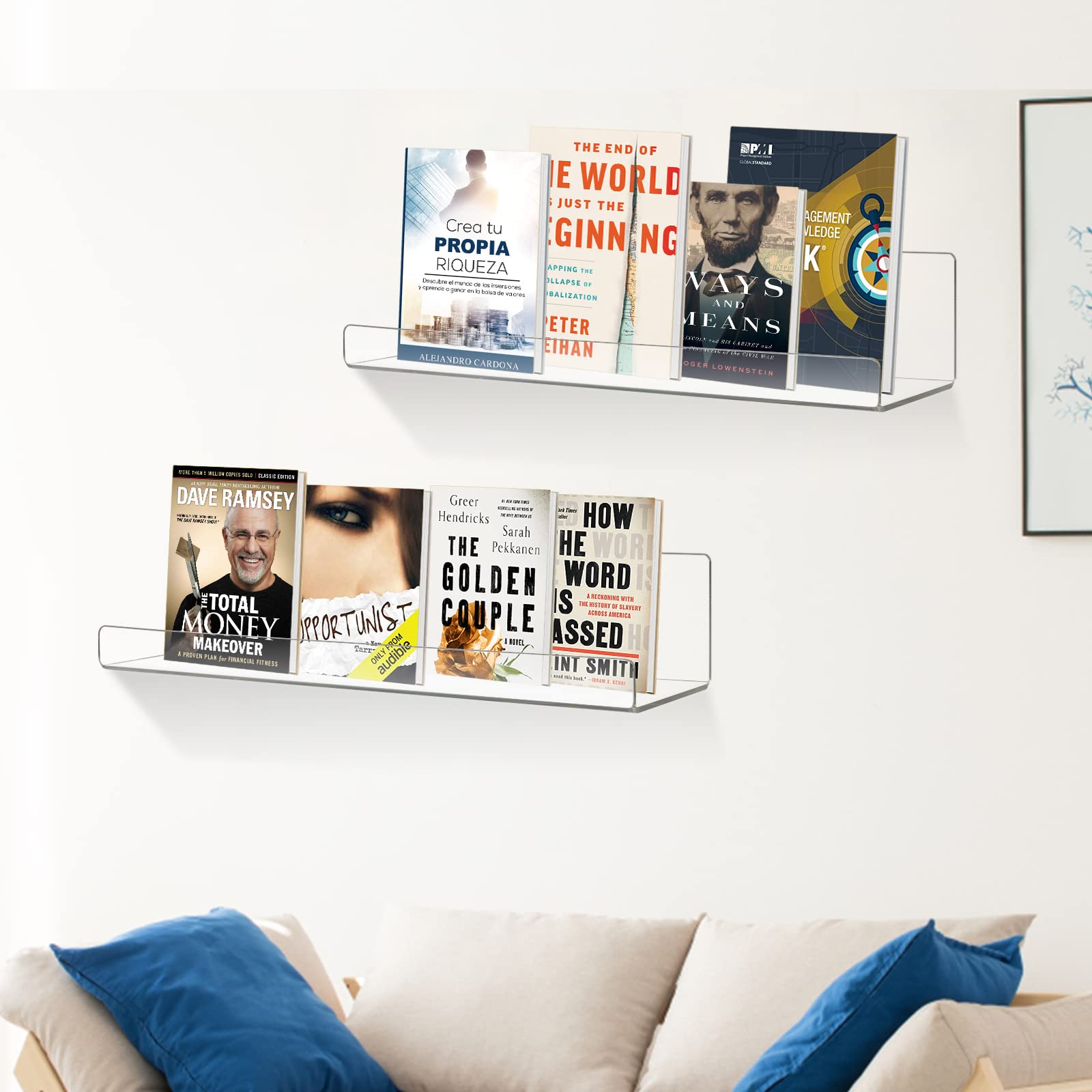 ECOSEAO Acrylique étagères flottantes, étagères d'affichage Acrylique Transparent, étagères murales, étagères de Rangement Invisibles pour la Maison, Cuisine, Salle de Bains, Salon Pack de 6