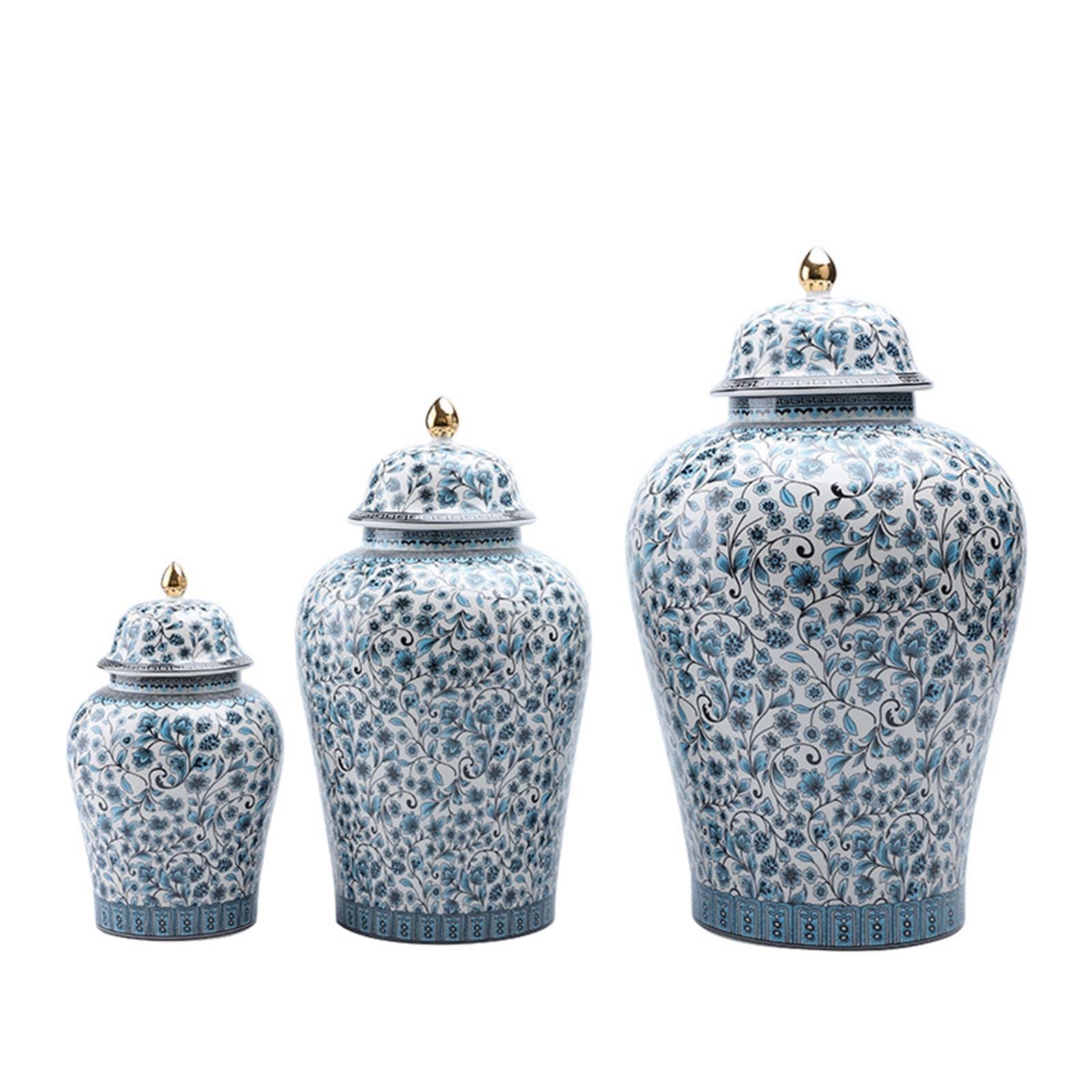 MERISHOPP Chinese Style Blue and White Porcelain Ginger Jar Temple Jar S 12x20.5cm| Ceramic Decorative Vase | Flower Vase for Home Décor-image-4