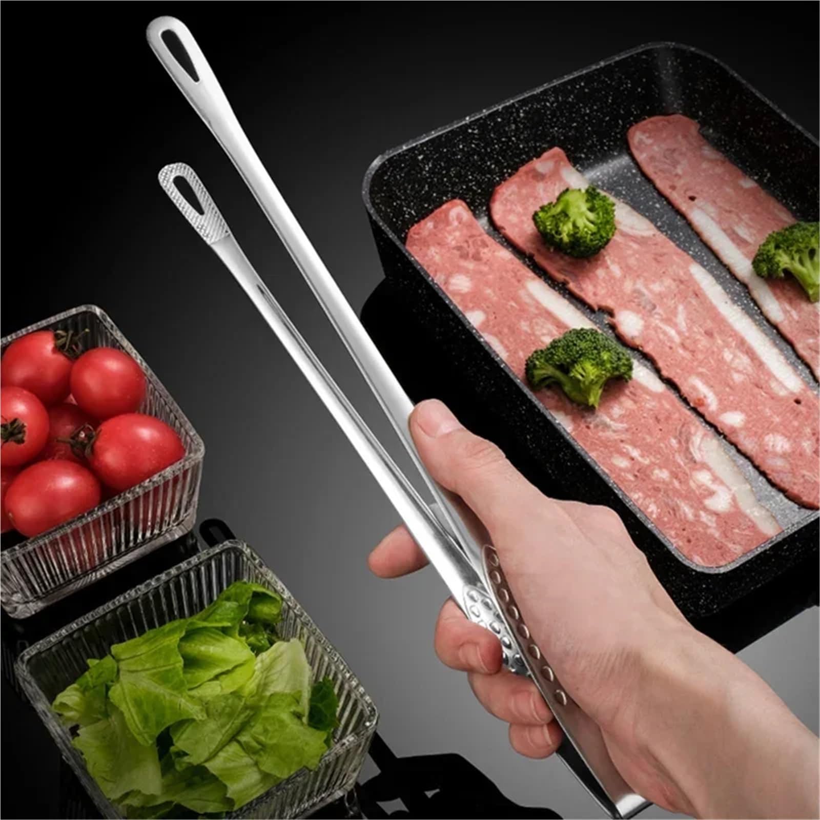 Pinze da barbecue, Pinze da cucina for barbecue in acciaio inossidabile, argento, 24 cm, 28(28cm)