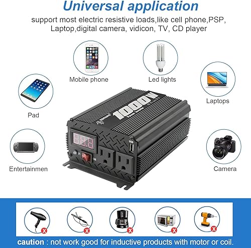 Miniatura 6 de Inversor de 1000 vatios 1000 W, inversor de 12 V a 110 V120 V, inversor de corriente para camiones, vehículos semi camiones, convertidor de 12 V a