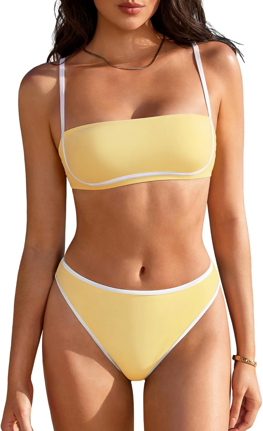 SUUKSESS Women Bandeau High Waisted Bikini Set Cheeky High Cut 2 Piece Swimsuits