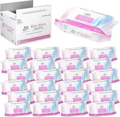 Dynarex Baby Wipes - Non-Alcohol Wipes for Babies with Lanolin & Aloe to Moisturize Skin - Soft Pack, Plastic Lid - Unscented - 5x7