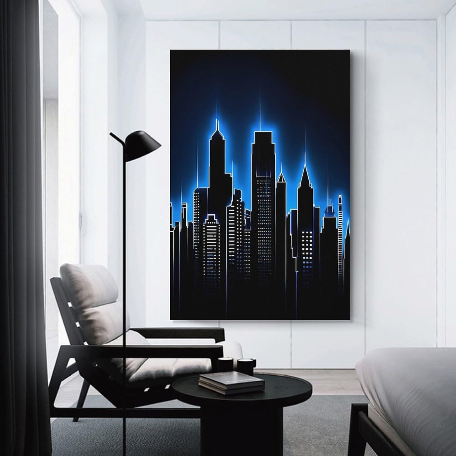 Junmoney Neon Cityscape Silhouette Wall Art Print, 12x18inch(30x45cm), for Workspace Walls, Study Corners Or Bedrooms, A Smart Decor Choice for Study Walls