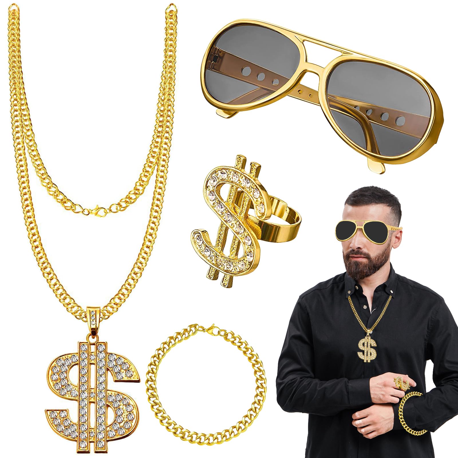 UILYNIU Costume Banane Complet 4 Pièces – Bandeau, Lunettes Cœur Jaunes, Collier Et Boucles D'Oreilles – Déguisement Fruit Hawaïen, Carnaval, Fête