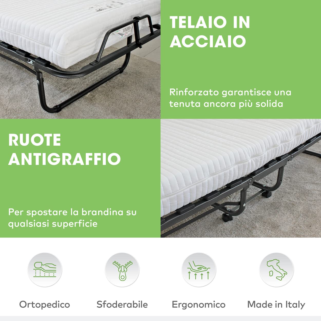 EVERGREENWEB - Lit Pliant avec Memory Foam Matelas 12 cm de Haut, Base à Lattes en Bois Simple 80 x 190, avec Oreiller Gratuit - Lit économique et spacieux avec Roues