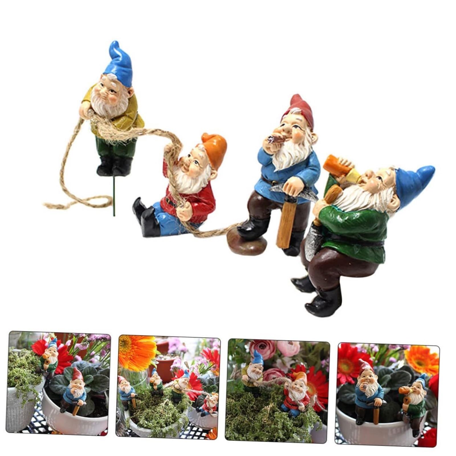 Estatua para Exteriores Estatuas de Resina gnomo jardín, 4 Uds., gnomos Plantas, Hadas Decoración de jardín