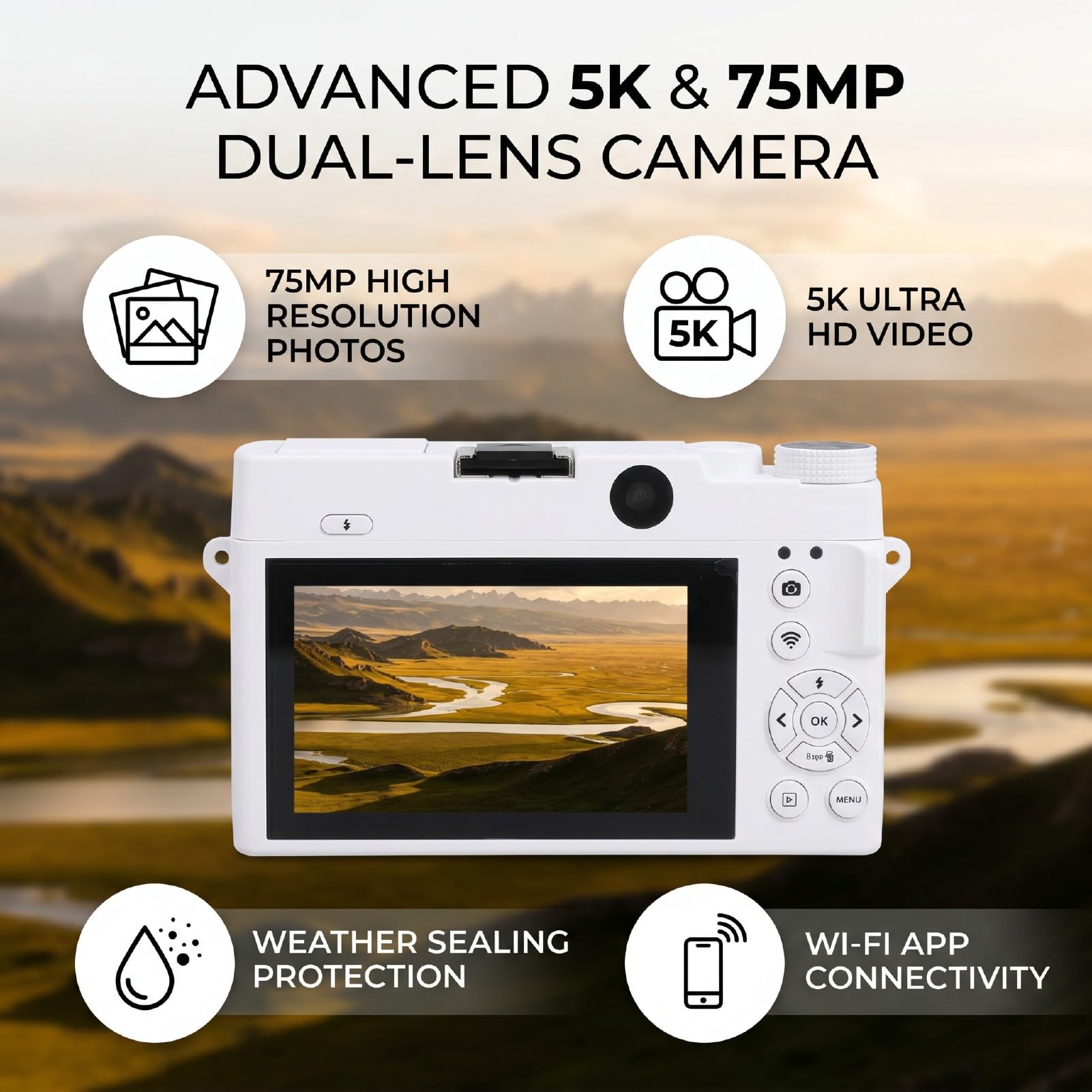 Annadue Fotocamera Digitale 5K per Fotografia, Fotocamera per Vlogging Selfie con Doppio Obiettivo Zoom Digitale 75MP 18x con Schermo da 3 Pollici per Adolescenti Adulti Principia (Black)