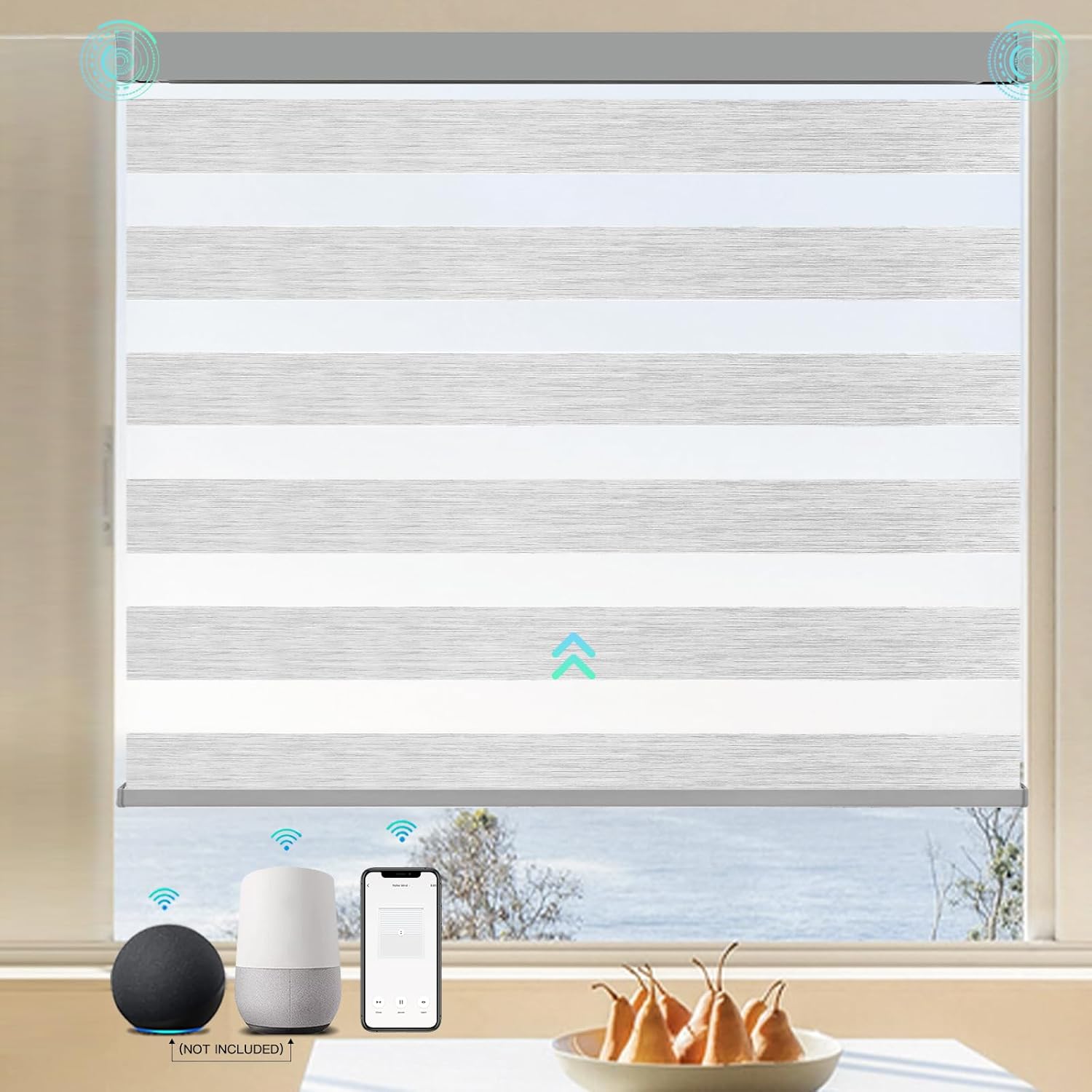 MING CHEN Motorized Blinds with Remote, Custom Size Electric Zebra Blinds, Built-in Rechargeable Motor Smart Shades Compatible with Alexa Google (90% Blackout Fine Lines Grey)